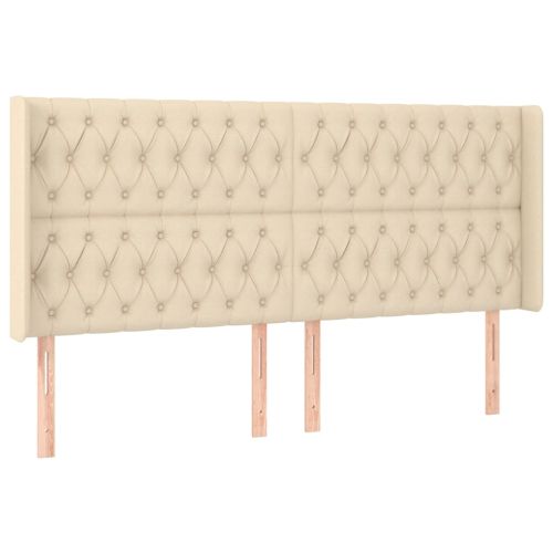 Горна табла за легло с уши, кремава, 183x16x118/128 см, плат