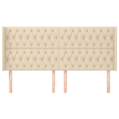 Горна табла за легло с уши, кремава, 183x16x118/128 см, плат