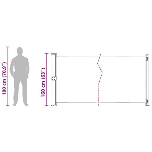 Прибираща се дворна странична тента, 600x160 см, кафява