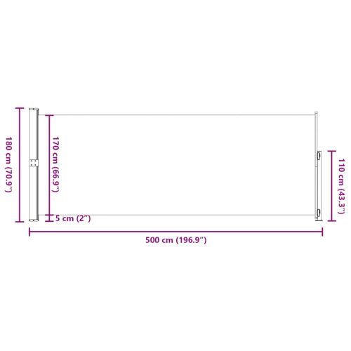 Прибираща се дворна странична тента, 180x500 см, червена