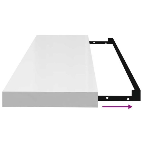 Окачени стенни рафтове, 2 бр, бял гланц, 90x23,5x3,8 см, МДФ