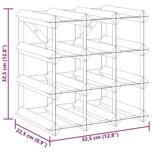 Стойка за вино за 12 бутилки, черна, масивна борова дървесина