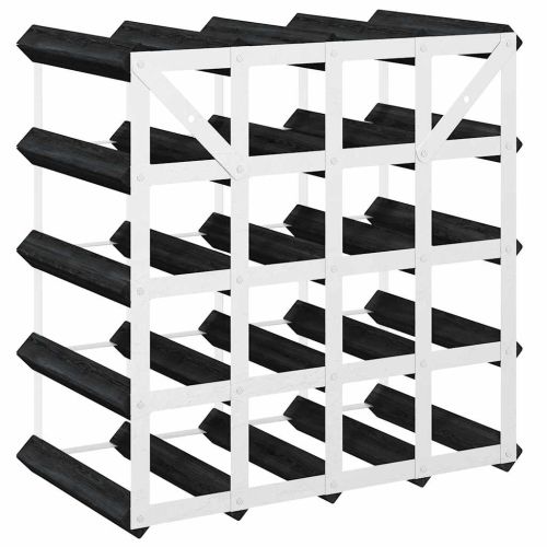 Стойка за вино за 20 бутилки, черна, масивна борова дървесина