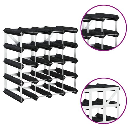 Стойка за вино за 20 бутилки, черна, масивна борова дървесина