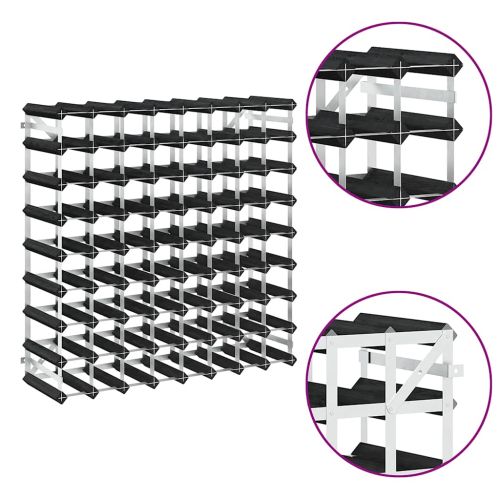 Стойка за вино за 72 бутилки, черна, масивна борова дървесина