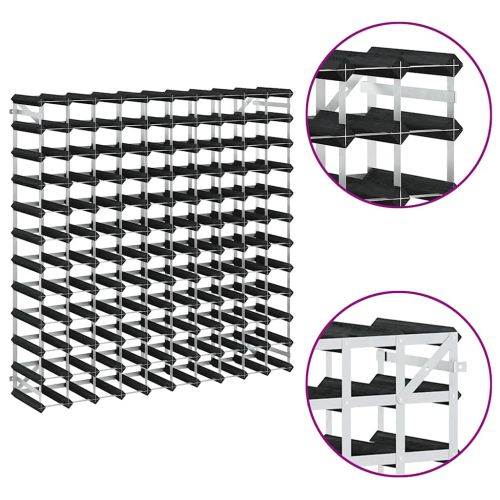 Стойка за вино за 120 бутилки, черна, масивна борова дървесина