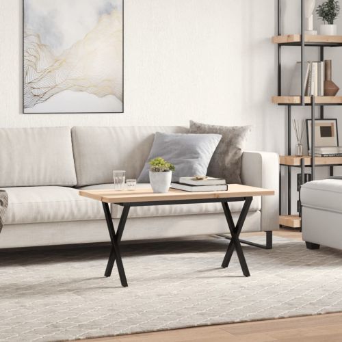 Кафе маса X-образна рамка 100x50x45,5 см бор масив и стомана