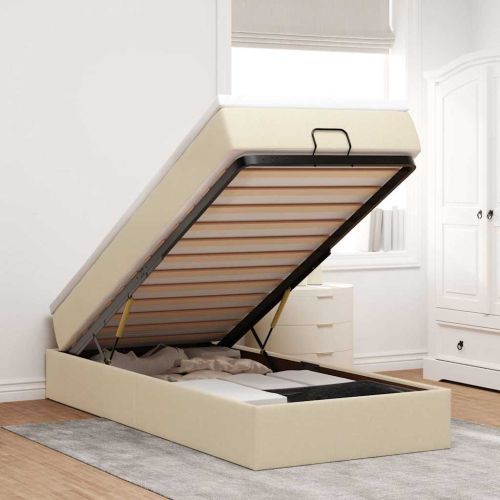 Османска легло с матрак, кремаво, 100x200 см, плат