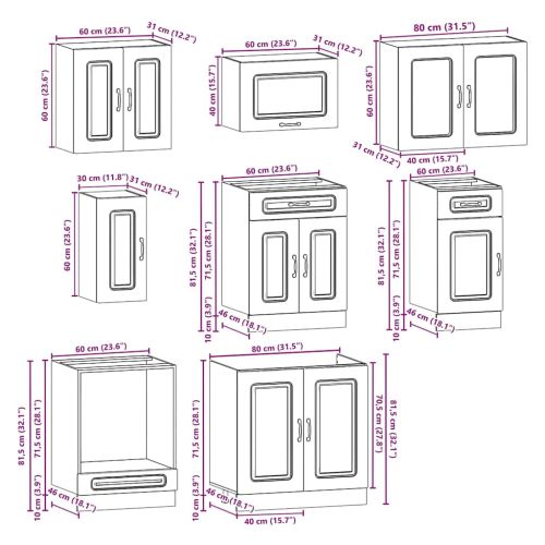 Комплект кухненски шкафове от 8 части Kalmar, инженерно дърво
