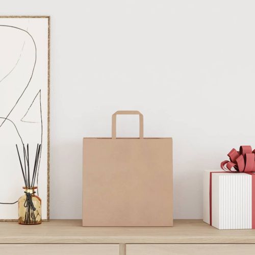 Хартиени торбички 50 бр с дръжки кафяви 26x17x25 см
