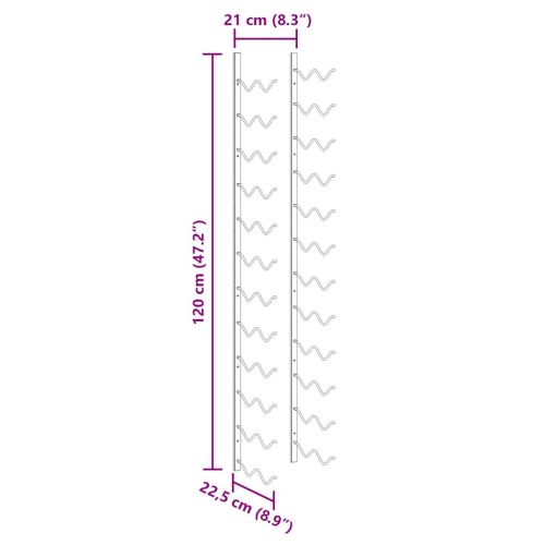 Стойка за вино за 24 бутилки, стенен монтаж, черна, желязо