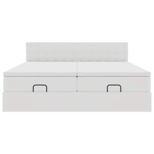 Османска легло с матраци&LED, бяло, 160x200 см, изкуствена кожа