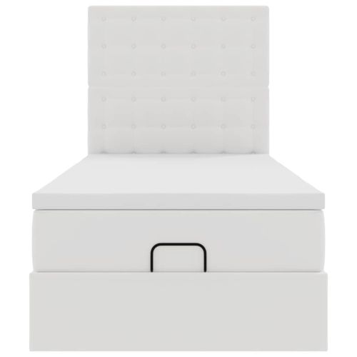 Османска легло с матрак&LED, бяло, 90x190 см, изкуствена кожа