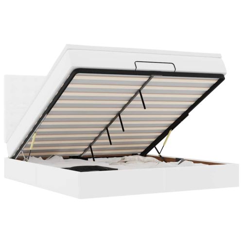 Османска легло с матрак&LED, бяло, 160x200 см, изкуствена кожа