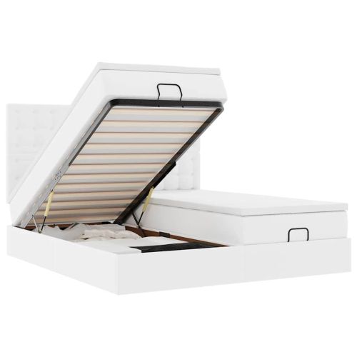 Османска легло с матраци&LED, бяло, 160x200 см, изкуствена кожа