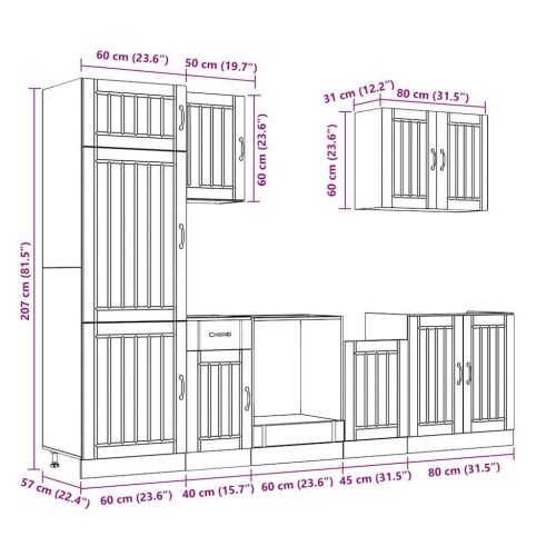 Комплект кухненски шкафове от 7 части Lucca, инженерно дърво