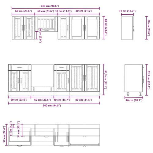 Комплект кухненски шкафове от 8 части Kalmar, инженерно дърво