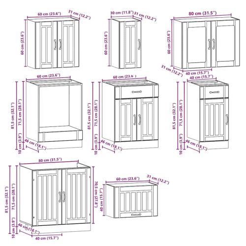 Комплект кухненски шкафове от 8 части Kalmar, инженерно дърво