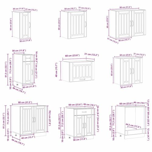 Комплект кухненски шкафове от 14 части Lucca, инженерно дърво