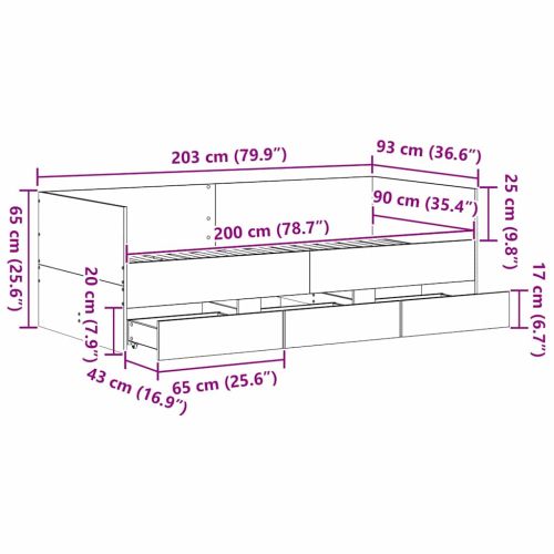 Легло-диван с таблото Черния дъб 90 x 200 cm Инженерно дърво