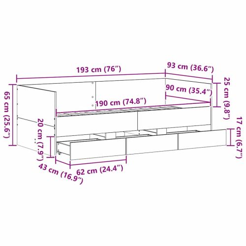 Легло-диван с таблото Черния дъб 90 x 190 cm Инженерно дърво