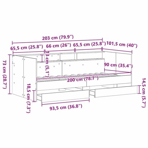 Легло-диван с таблото Дъб 90 x 200 cm Инженерно дърво
