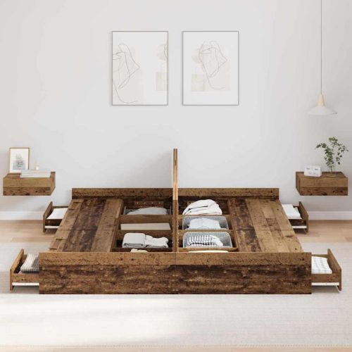 Легло с място за съхранение с таблото Старо дърво 200 x 200 cm