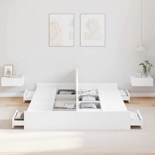 Легло с място за съхранение Бяло 150 x 200 cm Инженерно дърво