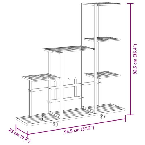 Цветарник на колела, 94,5x25x92,5 см, бял, метал