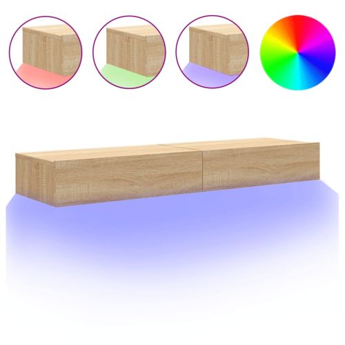 ТВ шкаф с LED осветление, 2 бр, дъб сонома, 60x35x15,5 см