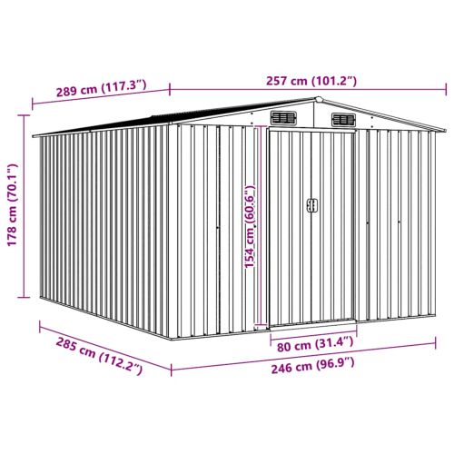 Градинска барака, 257x298x178 см, метал, сива