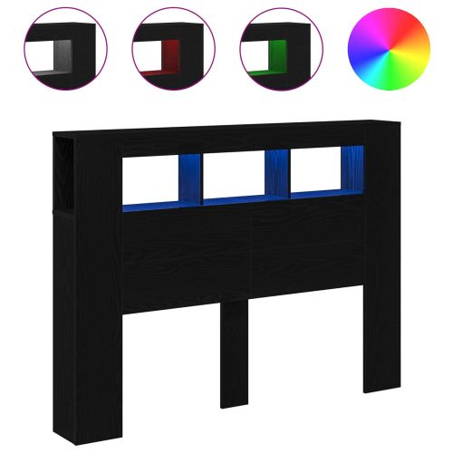 LED глава Черен дъб 140 x 18.5 x 103.5 см Инженерно дърво