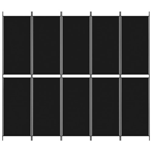 Параван за стая, 5 панела, черен, 250x220 см, текстил
