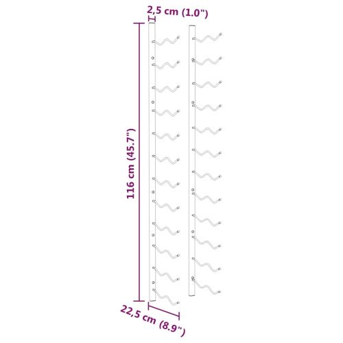 Стойка за вино за 24 бутилки, стенен монтаж, бяла, желязо