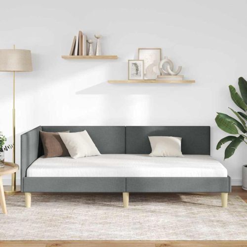 Ъглова рамка за легло Тъмен сив 90 см x 200 см Тъкан и шперплат