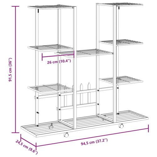 Стойка за цветя на колела 94,5x24,5x91,5 см черна желязо