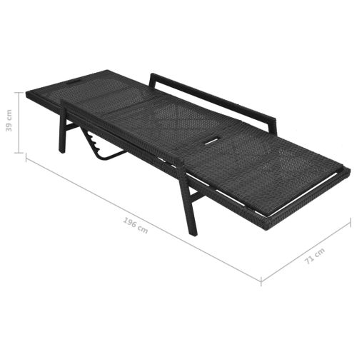 Шезлонг с шалте, полиратан, черен