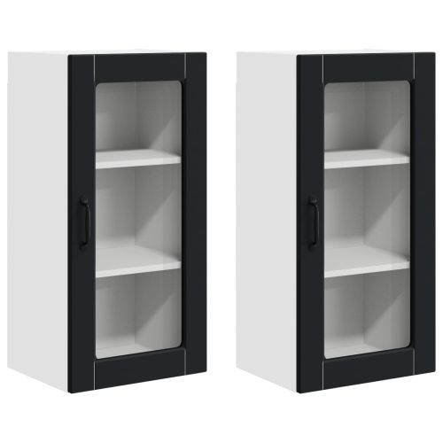 Кухненски шкаф 2 pcs Черно 40 x 31 x 80 см Инженерно дърво