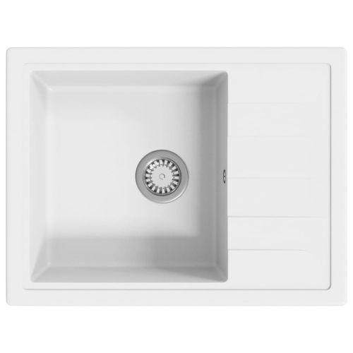 Кухненска мивка с преливник, овал, бяла, гранит