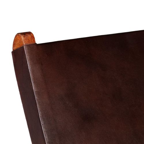 Сгъваем релакс стол, кафяв, естествена кожа