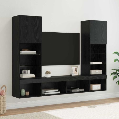 ТВ стенни единици с LED с LED 5 pcs Черния дъб Инженерно дърво