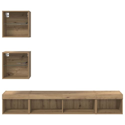 ТВ стенни единици с LED с LED 5 pcs Дъб Инженерно дърво