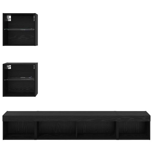 ТВ стенни единици с LED с LED 5 pcs Черния дъб Инженерно дърво