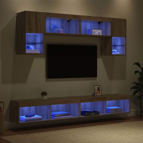 ТВ стенни единици с LED 6 pcs Дъб Инженерно дърво