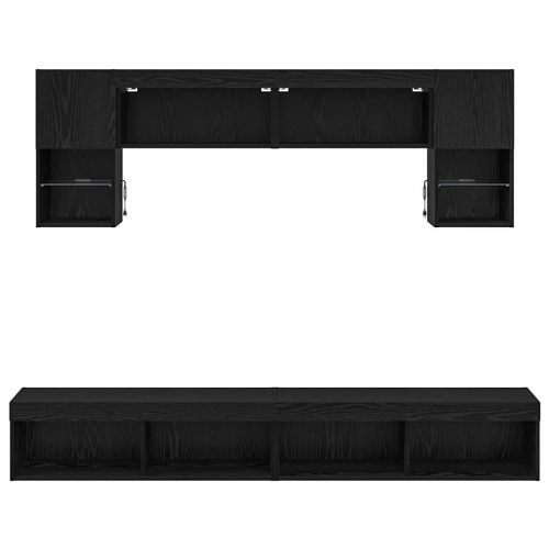 ТВ стенни единици с LED 6 pcs Черния дъб Инженерно дърво