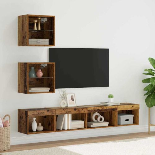 ТВ стенни единици с LED с LED 5 pcs Старо дърво Инженерно дърво