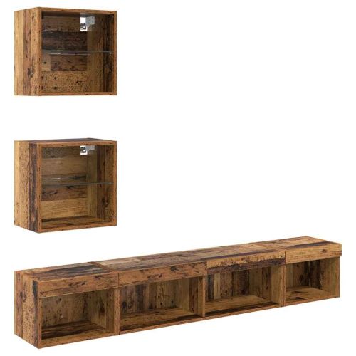 ТВ стенни единици с LED с LED 5 pcs Старо дърво Инженерно дърво