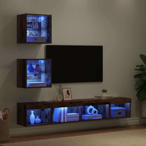 ТВ стенни единици с LED с LED 5 pcs Старо дърво Инженерно дърво