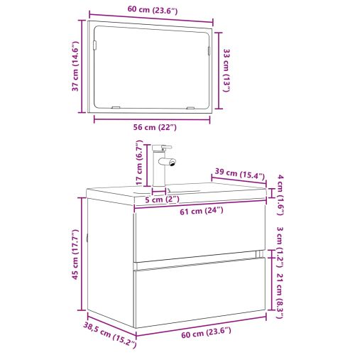 Комплект мебели за баня 3 pcs Черния дъб Инженерно дърво