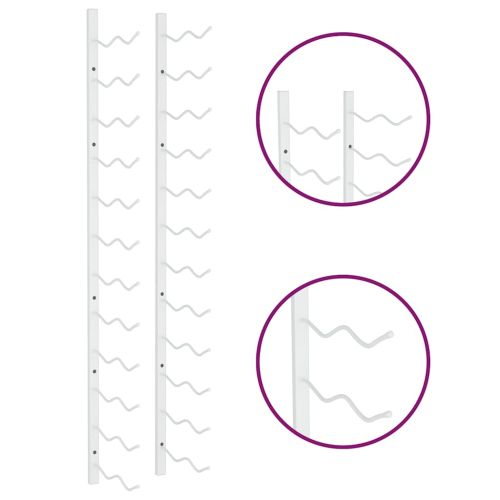 Стойки за вино за 24 бутилки, стенен монтаж, 2 бр, бели, желязо